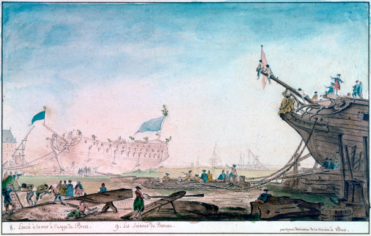 Launching a Ship at Brest, c. 1750-1810 by Nicolas Marie Ozanne