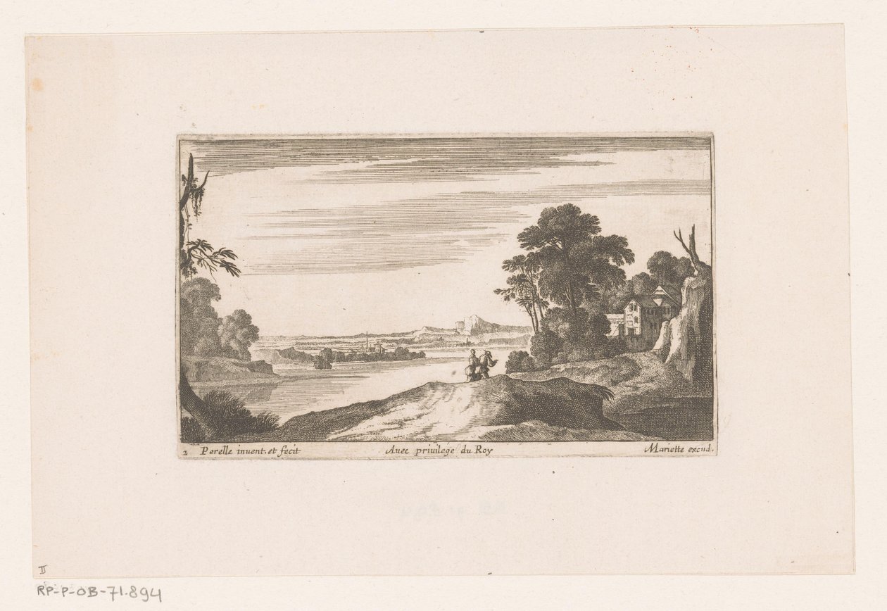River Landscape with Walking Couple (River Landscapes with Buildings) (series title) by Nicolas Perelle
