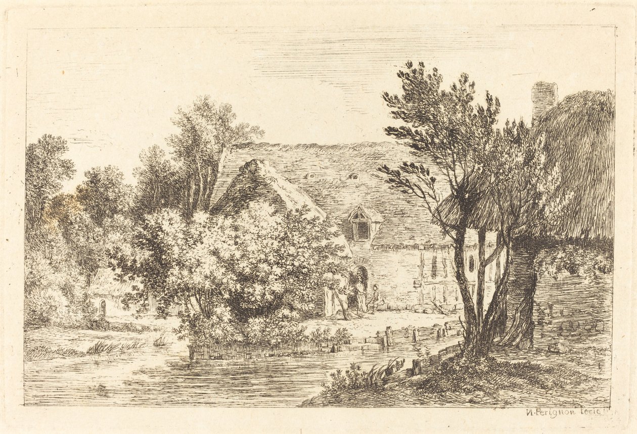 A House and a Shaded Cottage on the Banks of a River by Nicolas Perignon