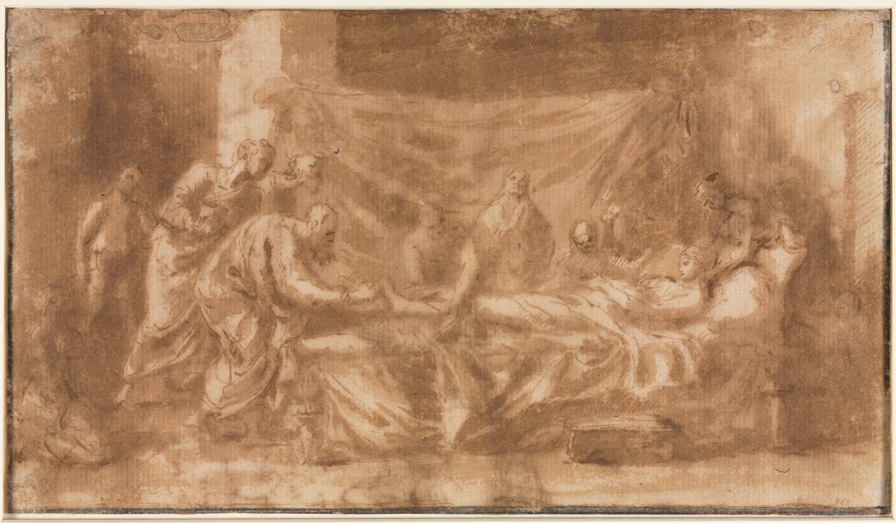 Extreme Unction (recto); Three Heads and Other Sketches (verso) by Nicolas Poussin