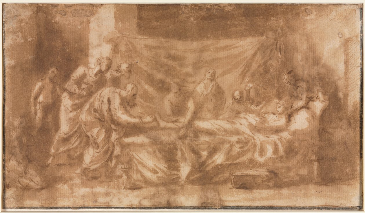 Extreme Unction (detail), Three Heads and Other Sketches by Nicolas Poussin