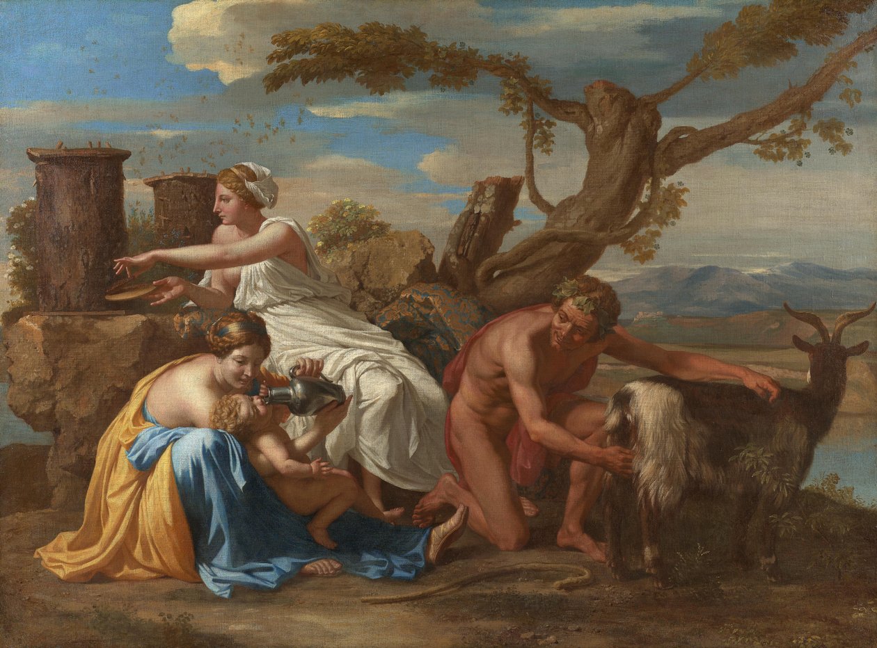 The Infant Jupiter Nurtured by the Goat Amalthea by Nicolas Poussin