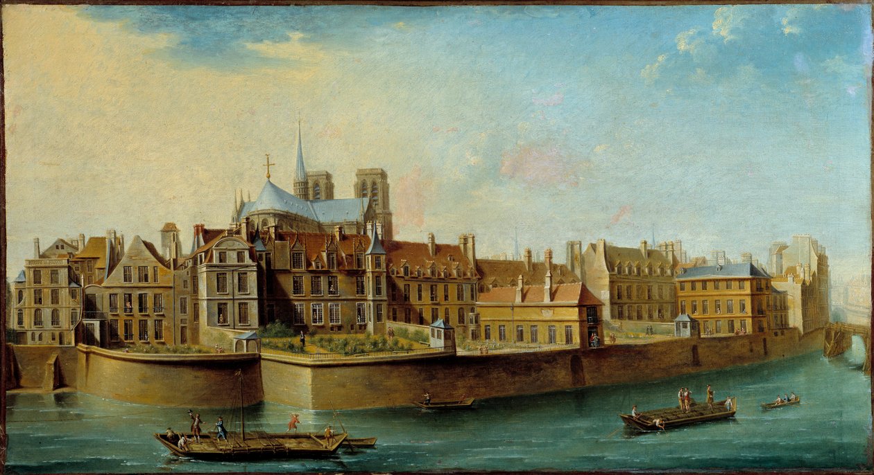 View of the Ile de la Cite with the apse of the Cathedrale Notre Dame and the Quai aux Fleurs from the Ile Saint Louis in Paris by Nicolas Raguenet