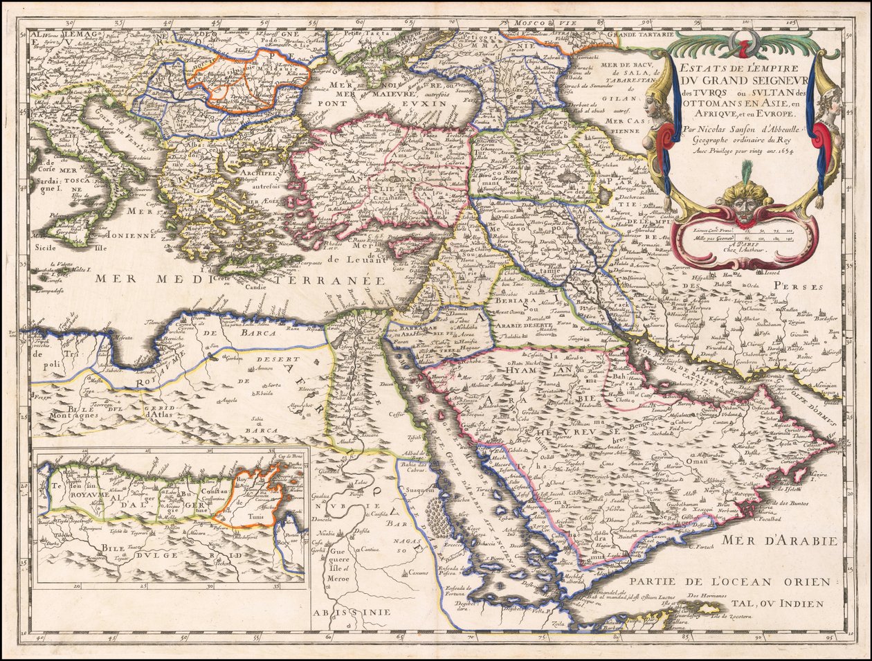 1654 Map - States of the Empire of the Great Lord of the Turks or Sultan of the Ottomans in Asia, Africa, and Europe by Nicolas Sanson
