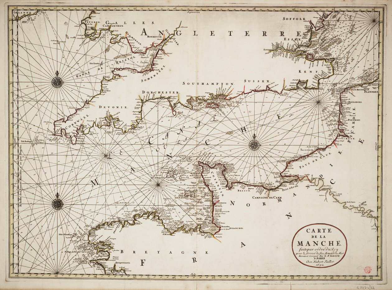 Chart of the English Channel and the Atlantic Coasts of Southern Britain and Northern France by Nicolas Sanson D