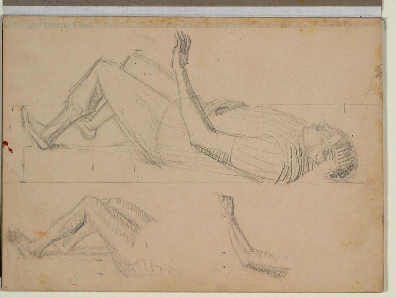 Study of Reclining Soldier for "The Resurrection of Christ", also Detail Studies of Legs and a Left Arm by Niels Larsen Stevns