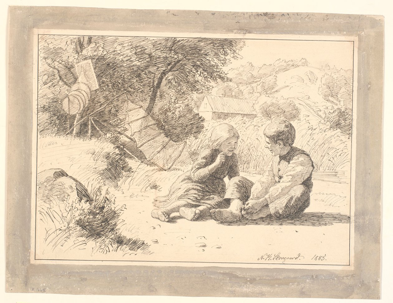 Two Children on a Lakeshore in Öströö, Halland by Niels Skovgaard