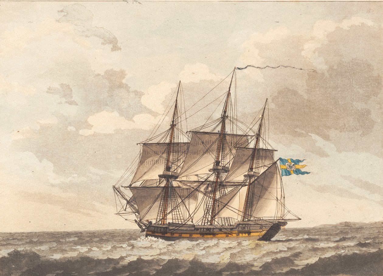 A Swedish Frigate with Reefed Topsail in the Wind by Niels Truslew