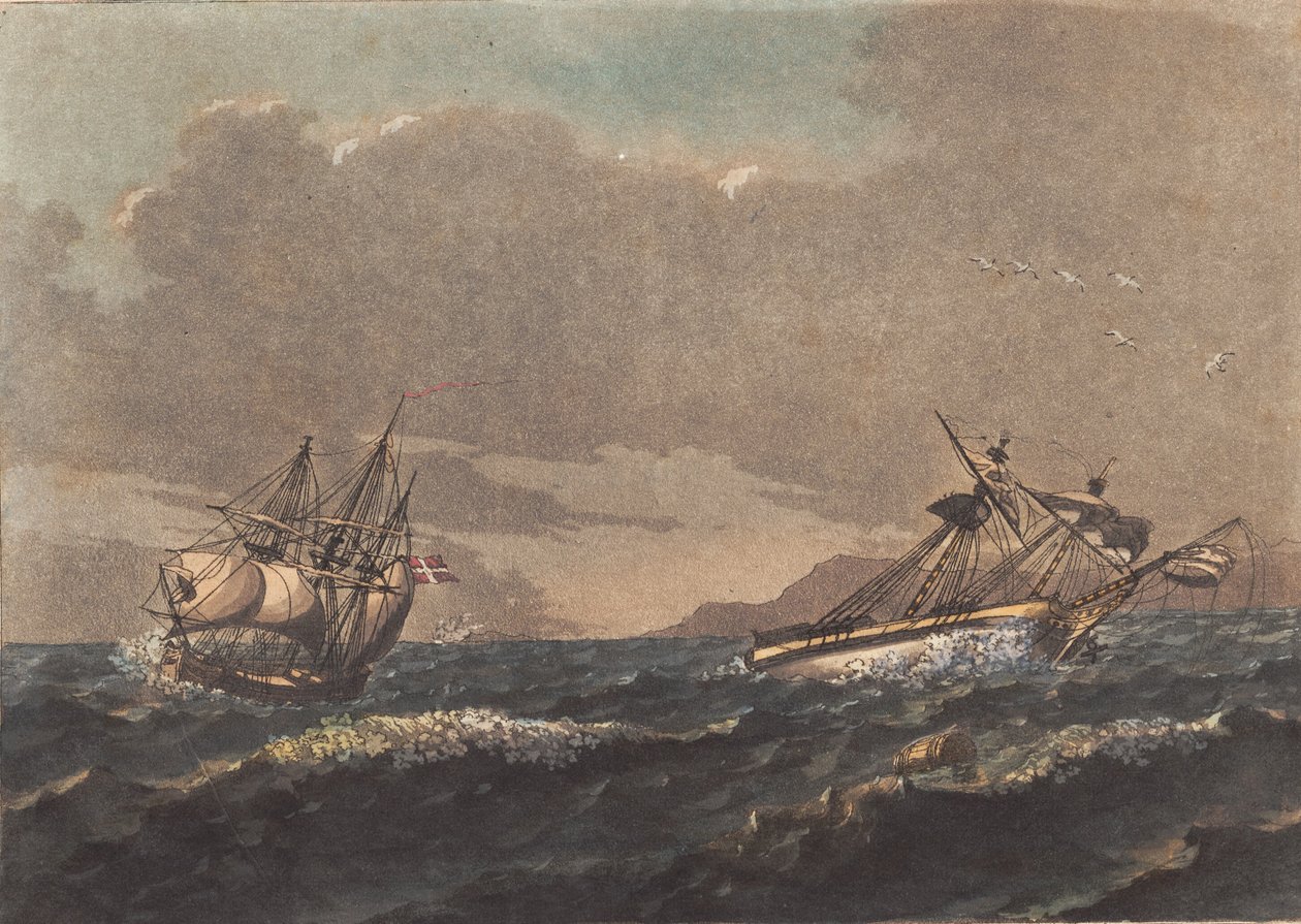 A Ship Clearing the Land, and a Brig, Drifting at Anchor, Wrecked on a Blind Rock by Niels Truslew