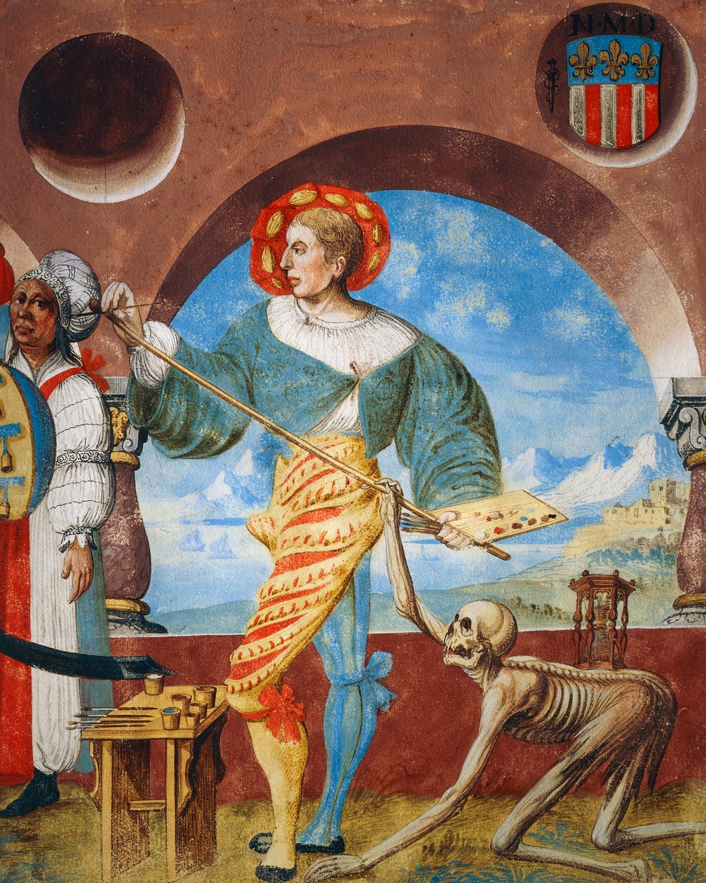 Death pulling brush from painter (detail) by Niklaus Manuel
