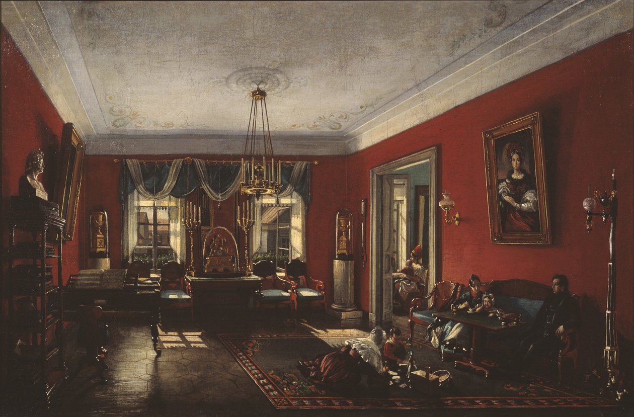 The drawing room in the Nashchokin House in Moscow by Nikolai Ivanovich Podklyuchnikov