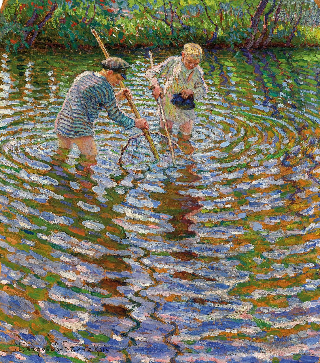 Young Boys Fishing for Crayfish by Nikolai Petrovich Bogdanov Belsky