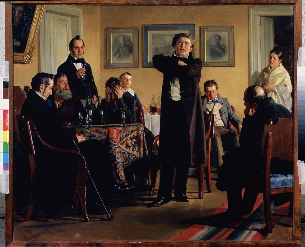Actor Pavel Mochalov among his admirers by Nikolai Vasilievich Nevrev