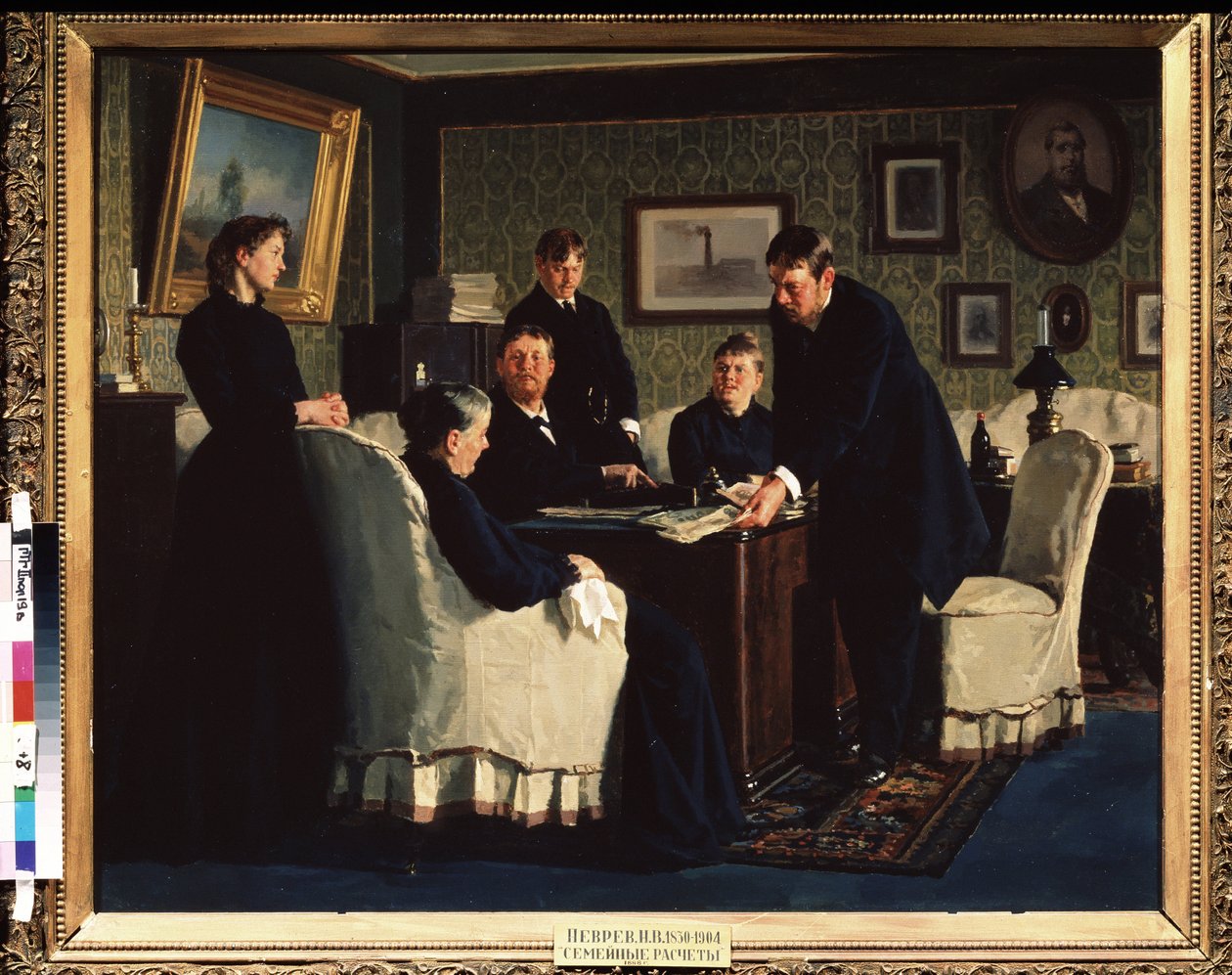 The Family Accounts. Painting by Nikolai Vasilyevich Nevrev (1830-1904) by Nikolai Vasilievich Nevrev