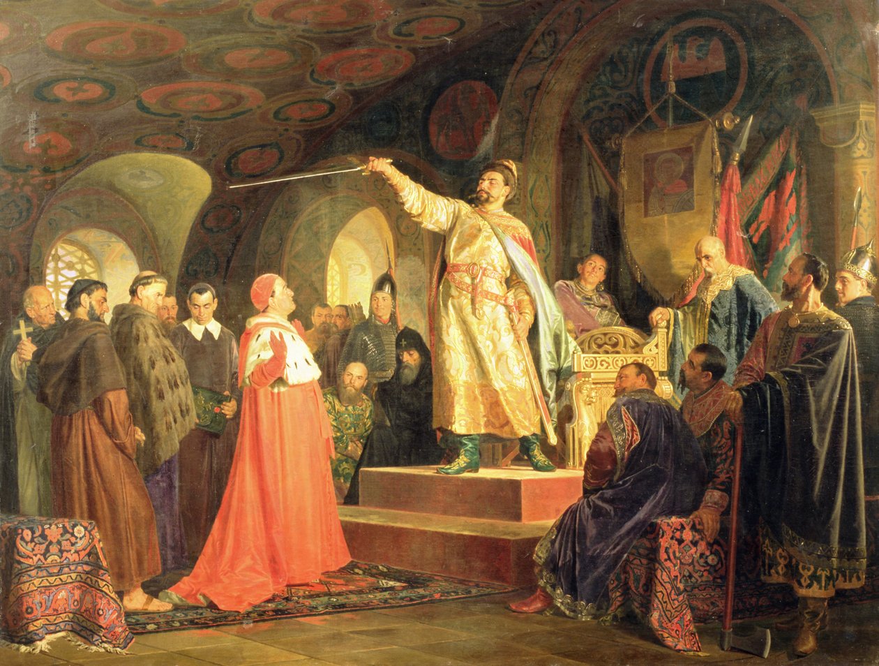 Prince Roman of Halych-Volhynia receiving the ambassadors of Pope Innocent III by Nikolai Vasilievich Nevrev