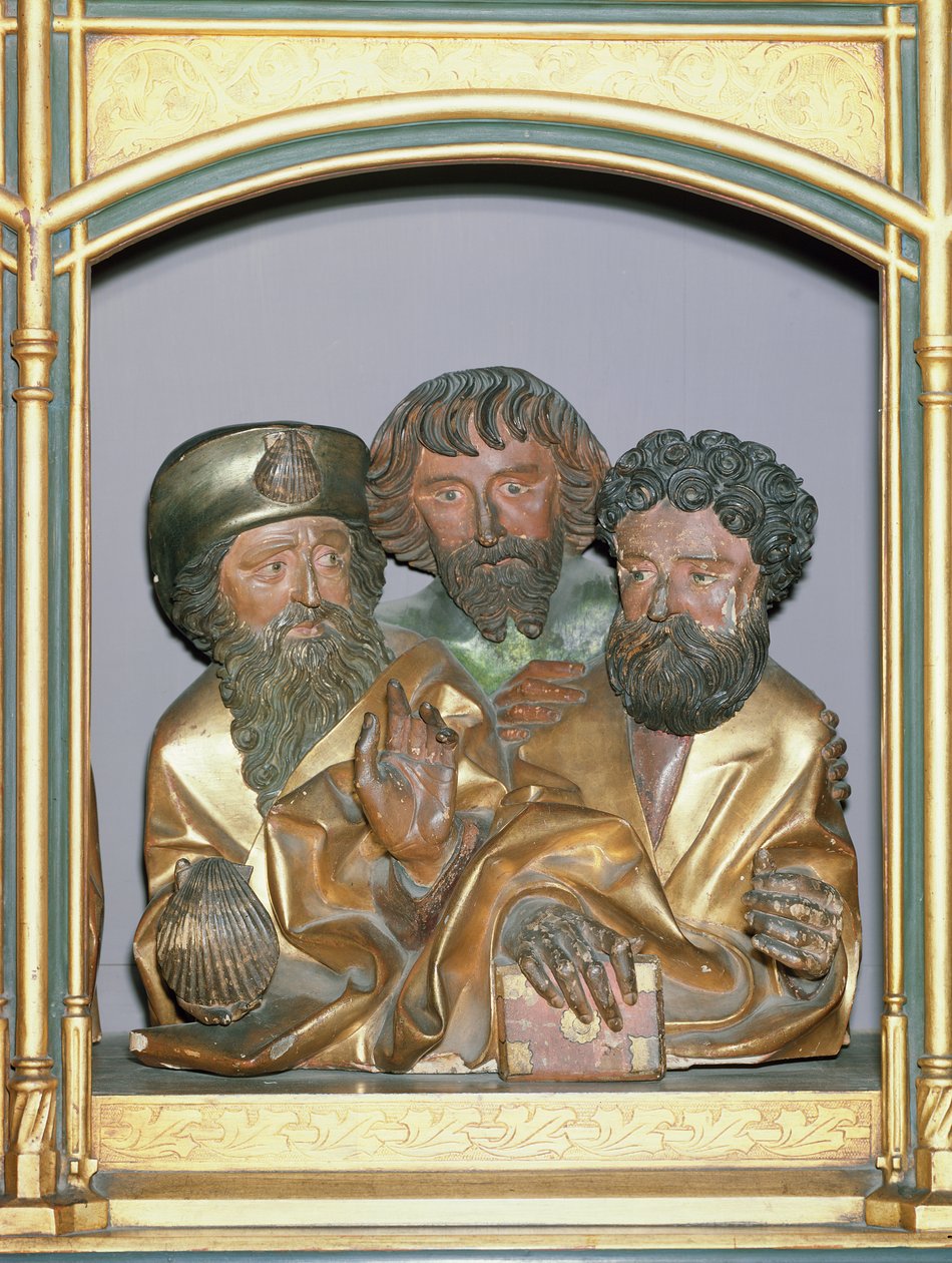 Wooden Carvings of St. James the Greater, St. Simon and St. Thaddeus, from the Predella of the Isenheim Altarpiece by Nikolaus Hagenauer
