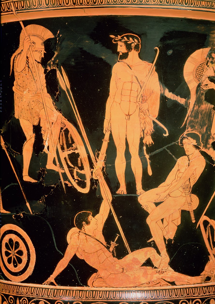 Herakles and Greek heroes, detail from an Attic red-figure calyx-krater, c.490 BC by Niobid Painter