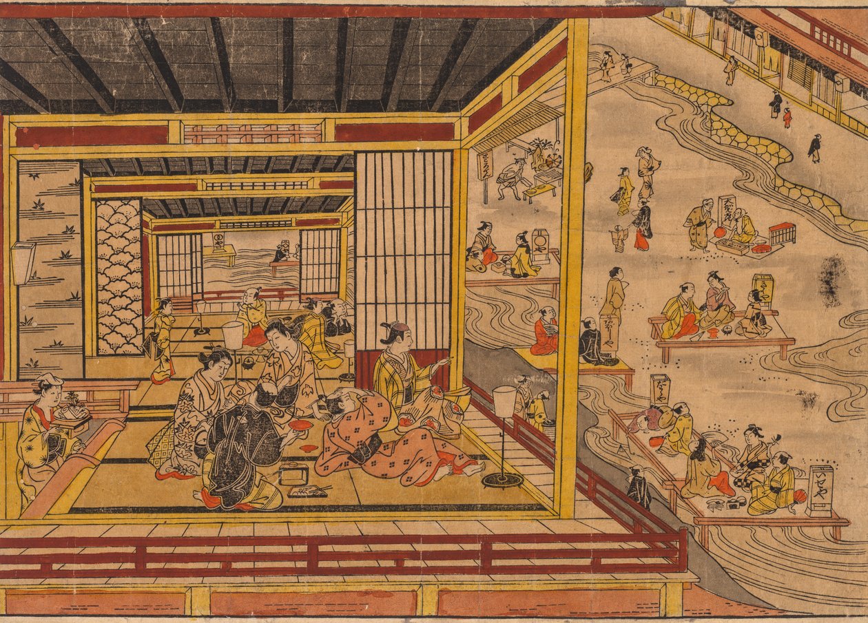 Tea House Beside the Kamo River in Kyoto by Nishimura Shigenaga