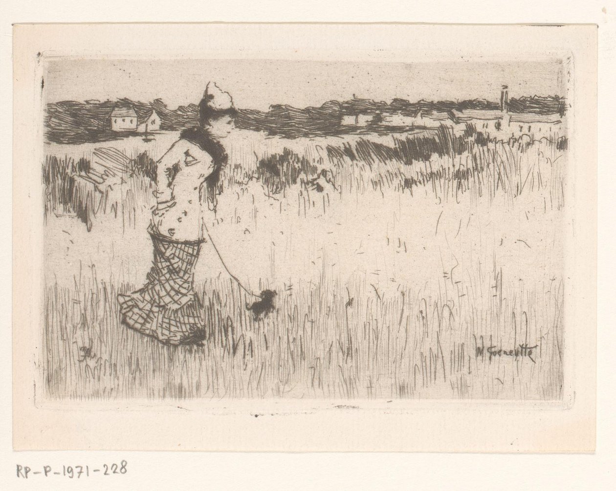 Walking Lady with Dog in a Landscape by Norbert Goeneutte
