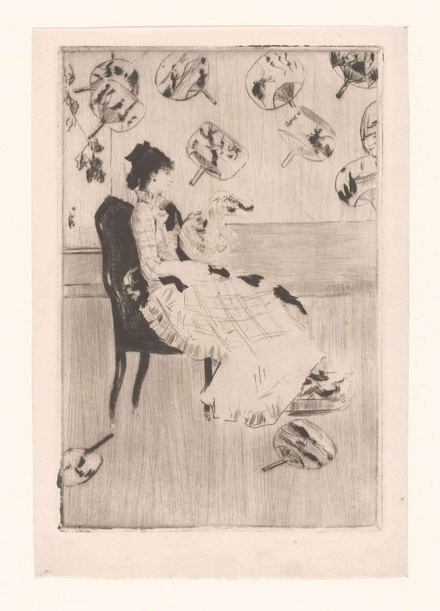 Seated Woman Surrounded by Japanese Fans by Norbert Goeneutte