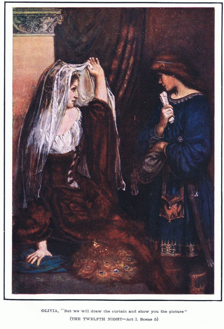 Olivia: "But we will draw the curtain and show you the picture" by Norman Mills Price