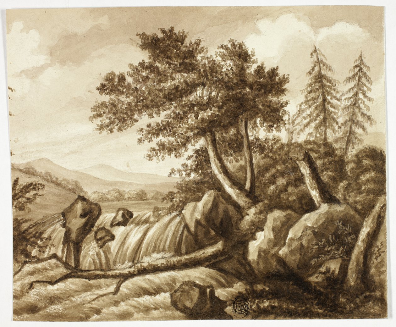 Waterfall in Rocky Landscape by Octavius Oakley