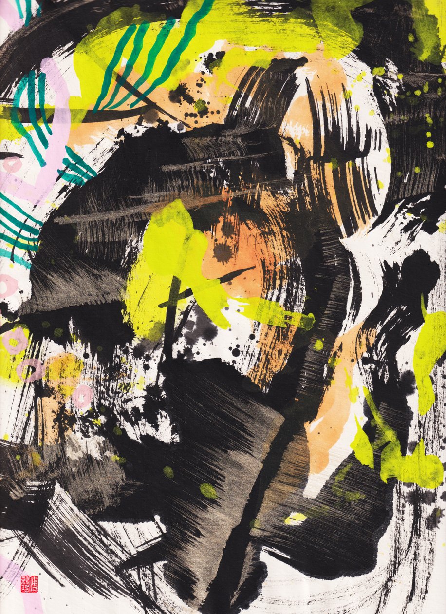 Zen Fire And Wind Ink Abstraction by Odilia W. Y. Fu