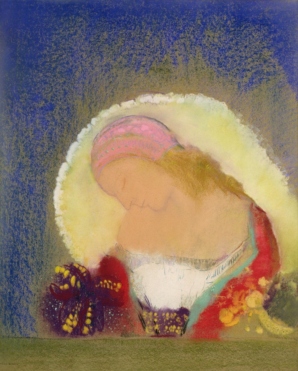 Profile of a Girl with Flowers by Odilon Redon