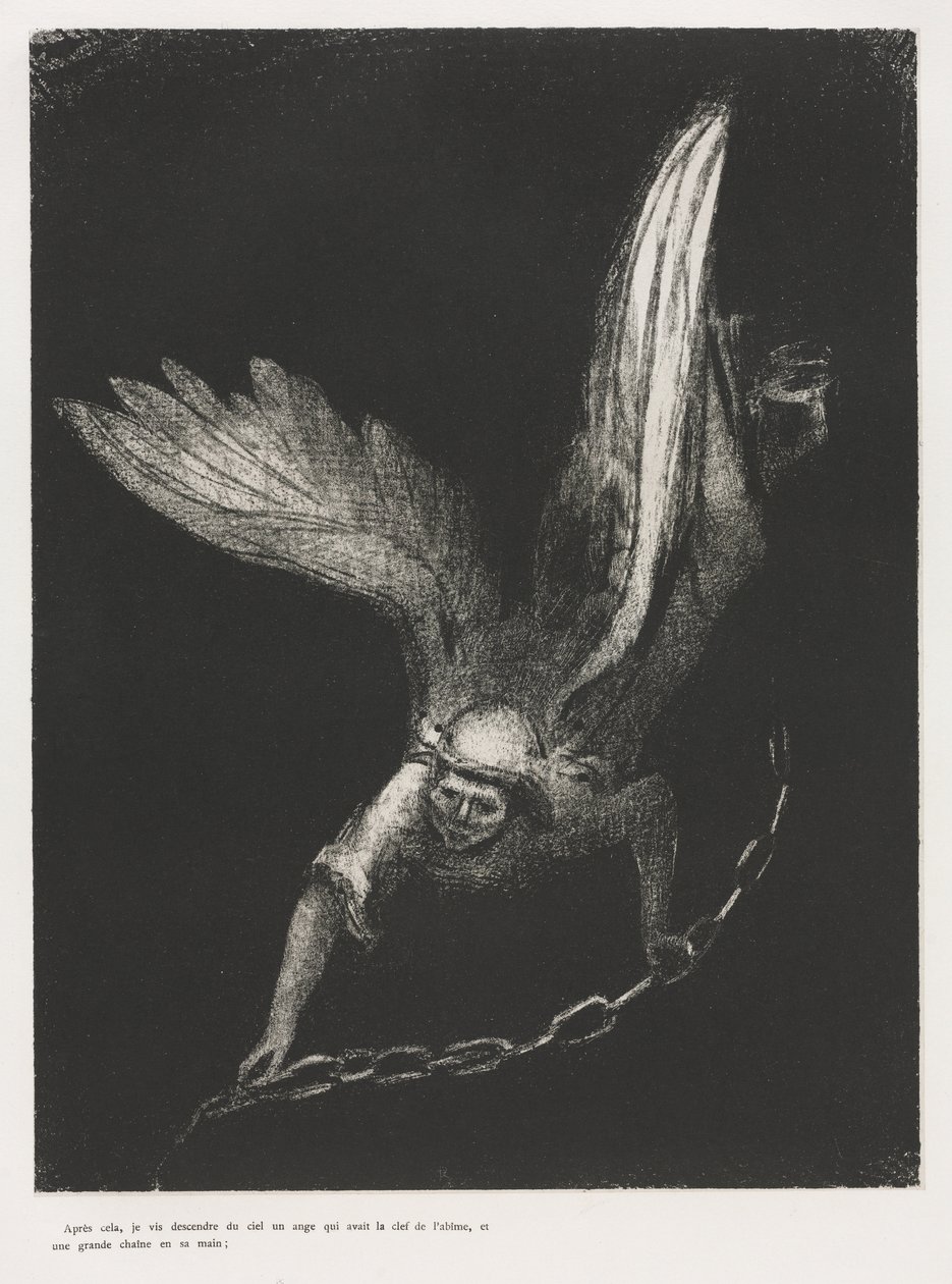 And I Saw an Angel Coming Down from Heaven, Having the Key of the Bottomless Pit and a Great Chain in His Hand by Odilon Redon