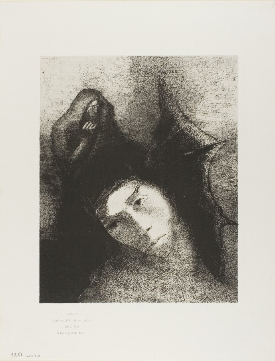 Anthony: "What is the object of all this?" The Devil: "There is no object!" (plate 18 of 24) by Odilon Redon