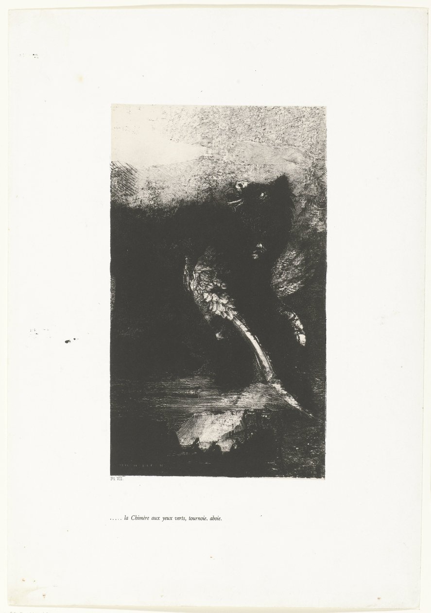 The Chimera with Green Eyes, Screaming, Spinning (...la Chimère aux yeux verts, tournoie, aboie) (Tentation de Saint-Antoine) (Temptation of Saint Anthony) by Odilon Redon