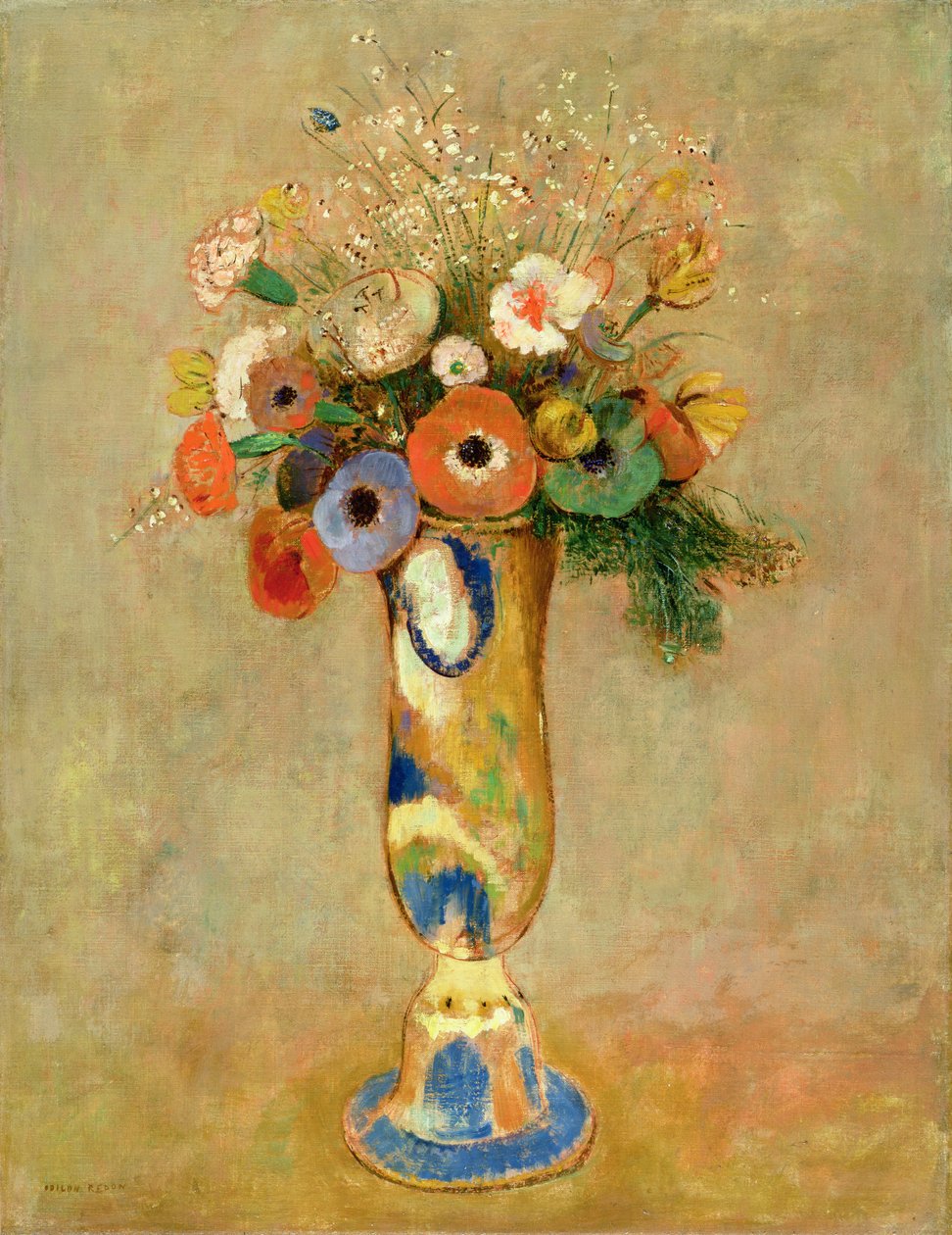 Flowers in a Painted Vase by Odilon Redon