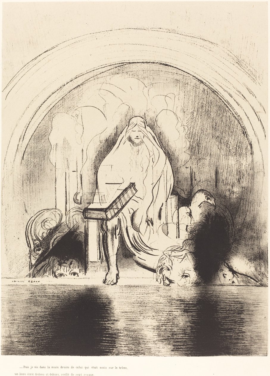 And I Saw in the Right Hand of Him That Sat on the Throne a Book Written Within and on the Backside, Sealed with Seven Seals by Odilon Redon