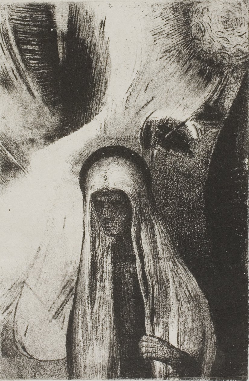 The Old Woman: What Are You Afraid Of? A Wide Black Hole! It is Empty Perhaps? (plate 19 of 24) by Odilon Redon