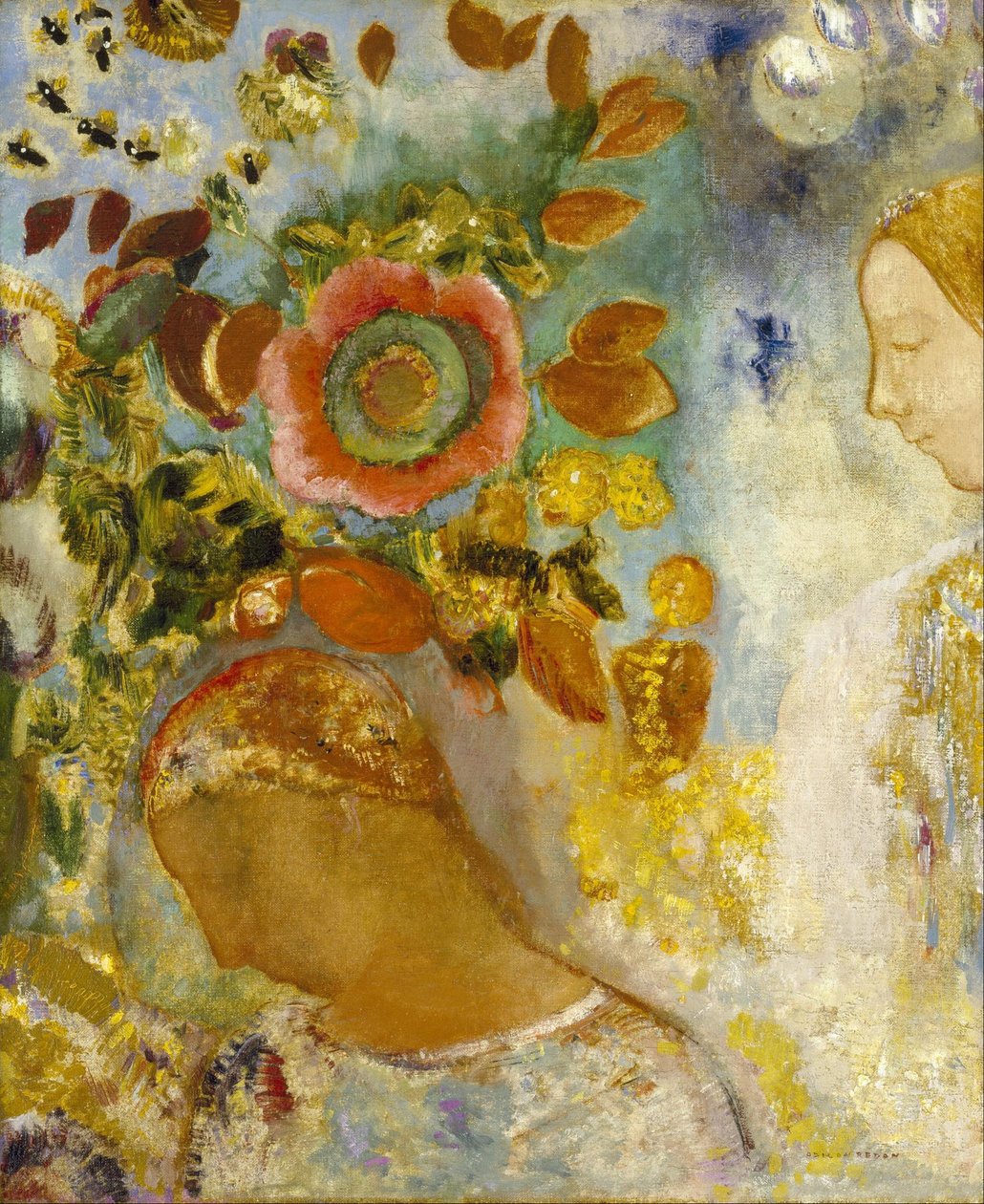 Two Young Girls among Flowers by Odilon Redon