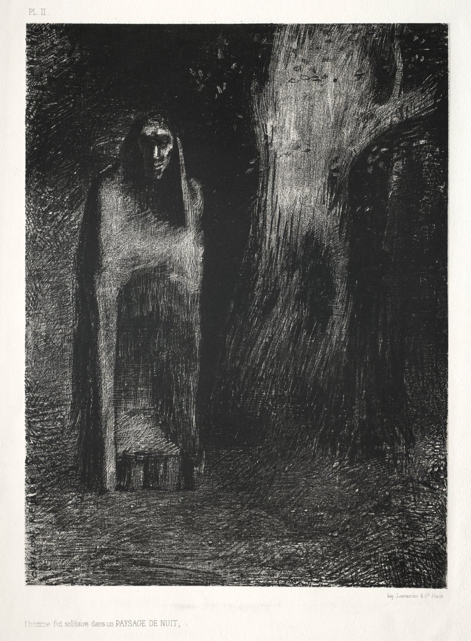 The Night: The Man Was Alone in a Night Landscape by Odilon Redon Lemercier and Cie.