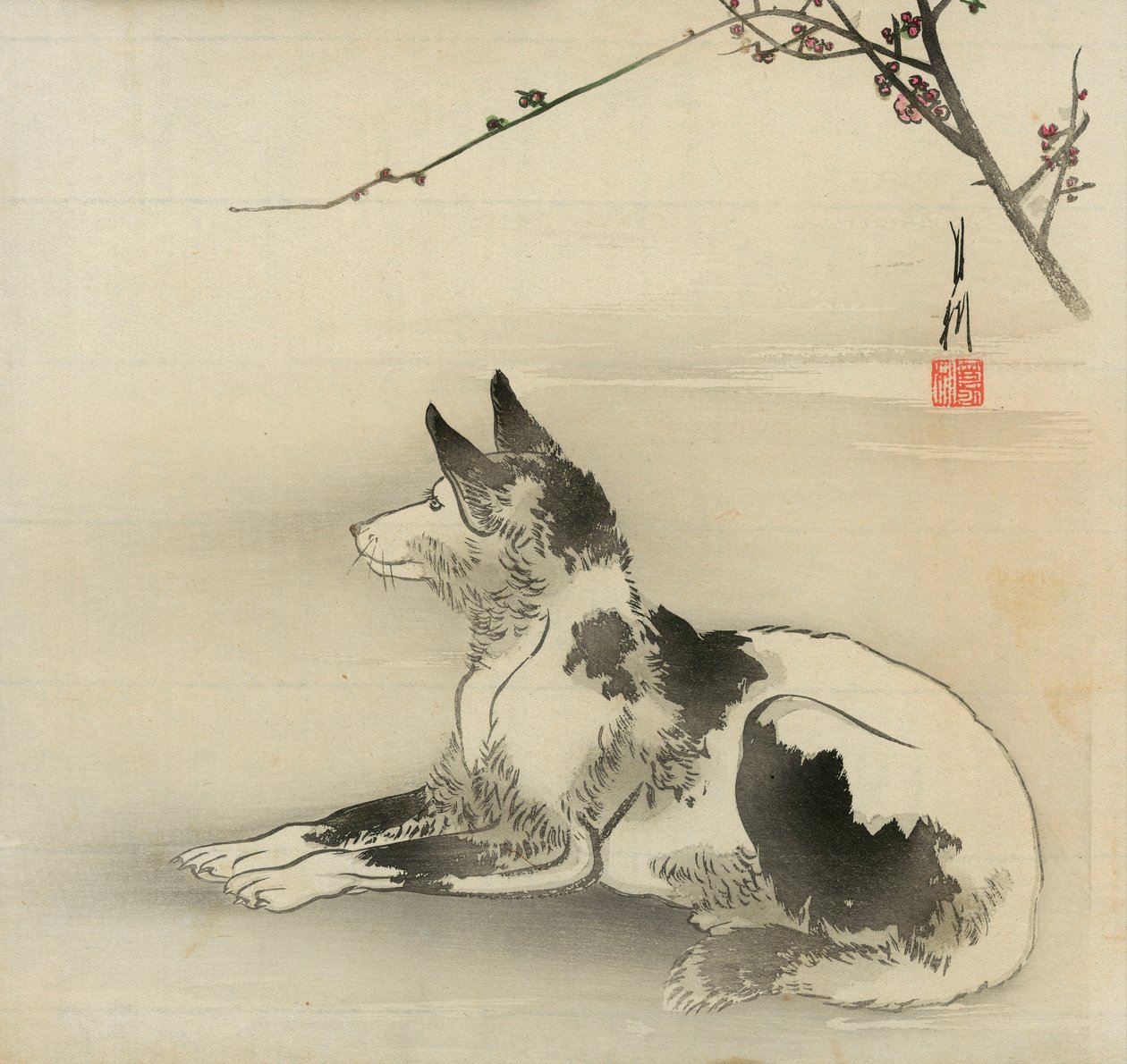 Black and white dog by Ogata Gekko