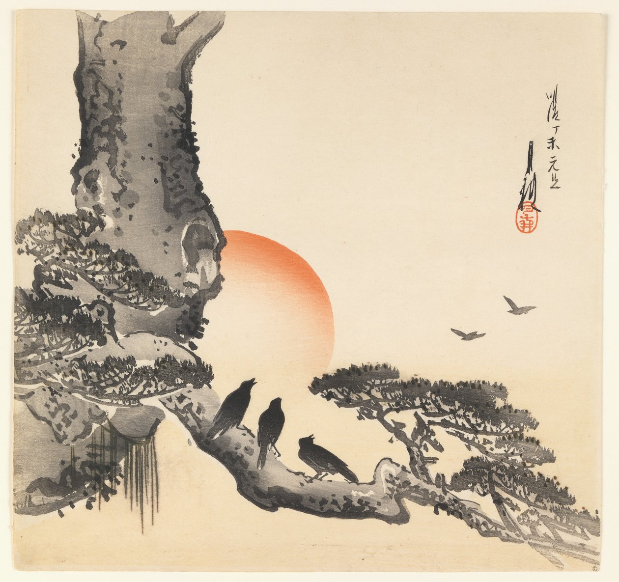 Crows on a Tree Trunk (Meiji Period, c.1890-1910) by Ogata Gekko