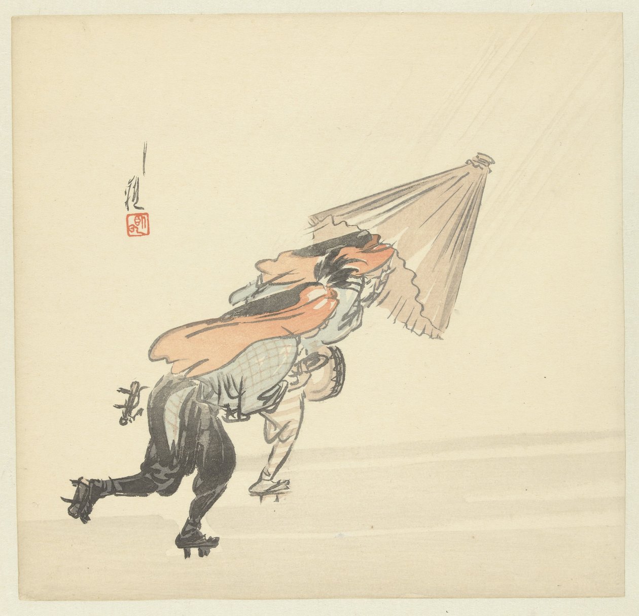 Two Musicians Running in the Rain by Ogata Gekko