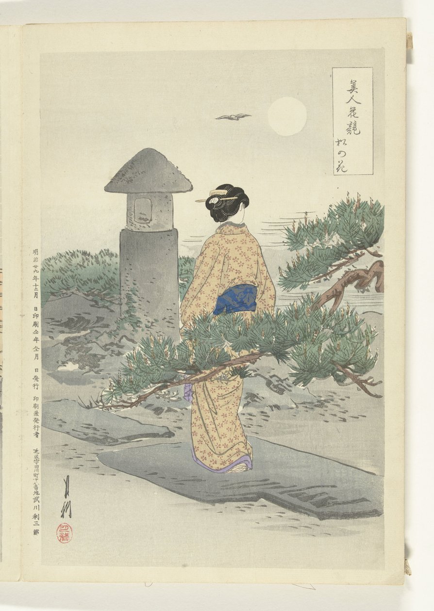Full Moon and Pine Tree (Comparisons Between Beauties and Flowers) by Ogata Gekko