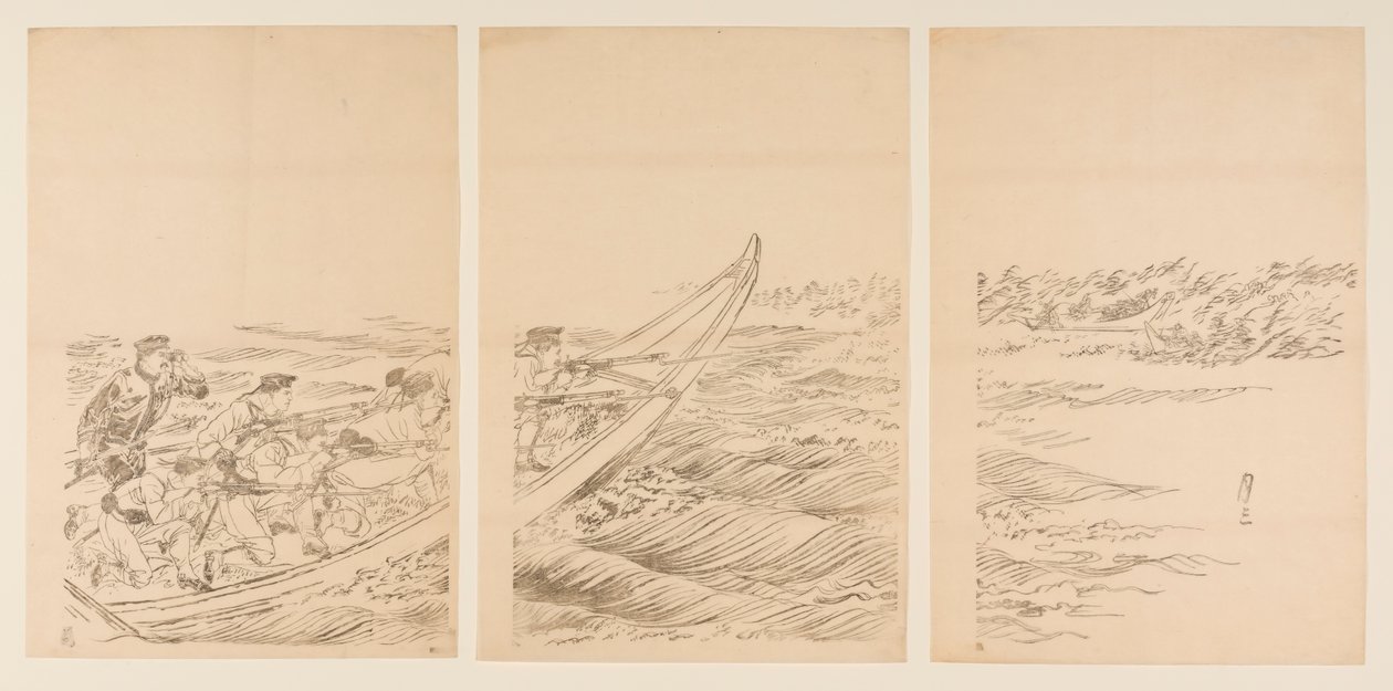 A Conflict on the Yalu River by Ogata Gessan