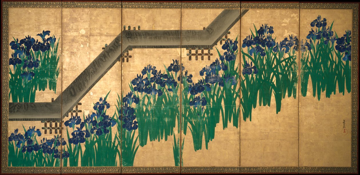Irises at Yatsuhashi (Eight Bridges) by Ogata Korin