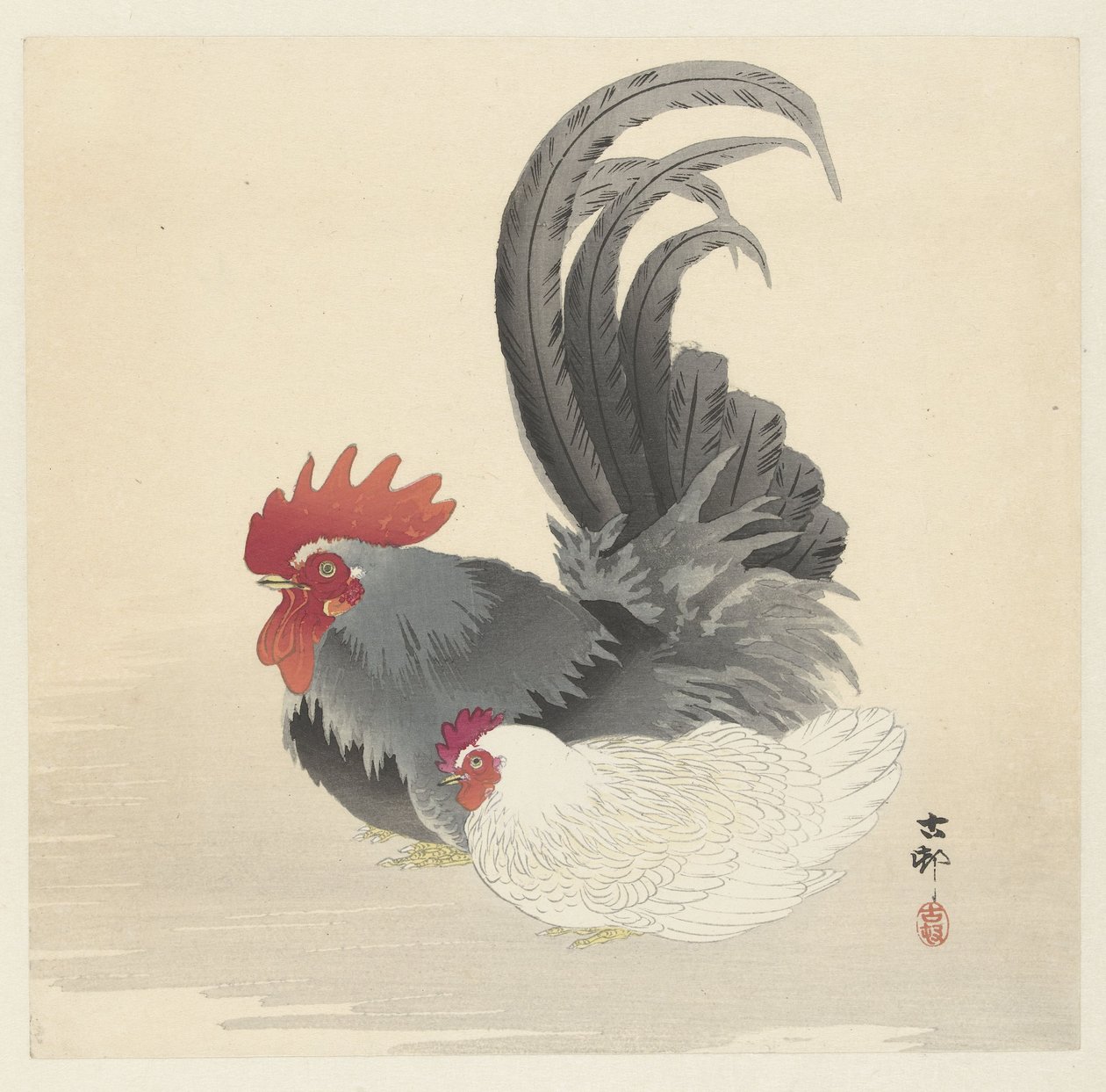 Chicken and Rooster by Ohara Koson