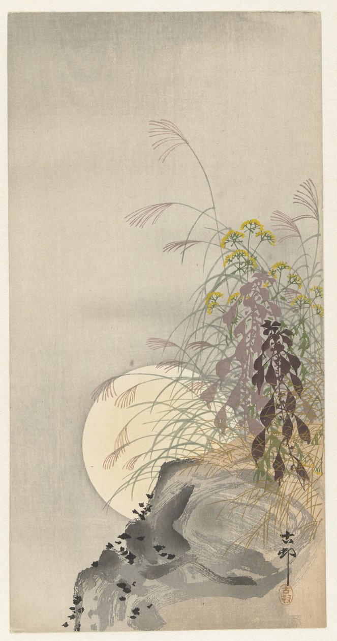 Grasses by Full Moon by Ohara Koson