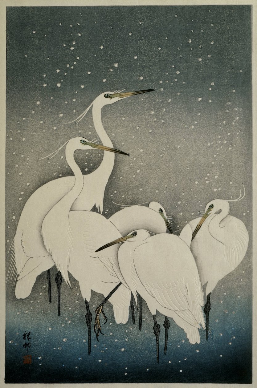 Group of Egrets by Ohara Koson