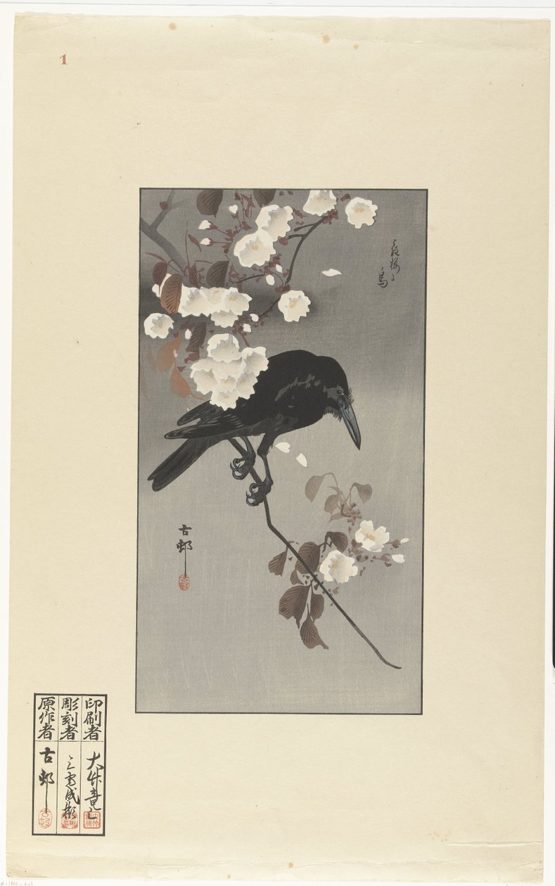 Crow and Cherry Blossom by Ohara Koson