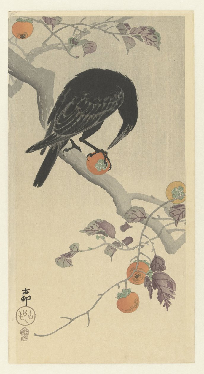 Crow with Persimmon by Ohara Koson