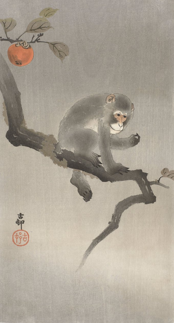 Monkey in a Fruit Tree by Ohara Koson