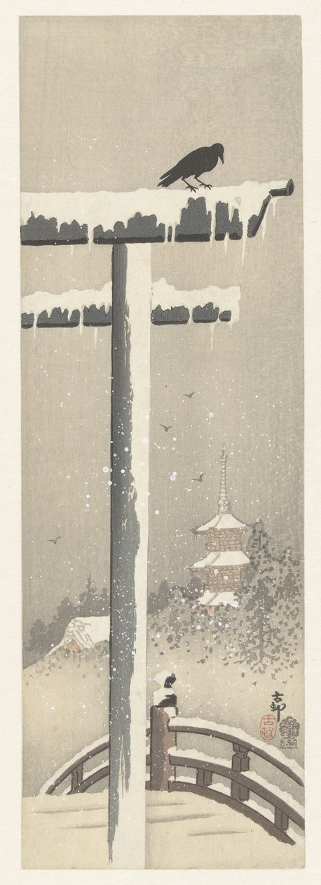 Torii in the Snow by Ohara Koson