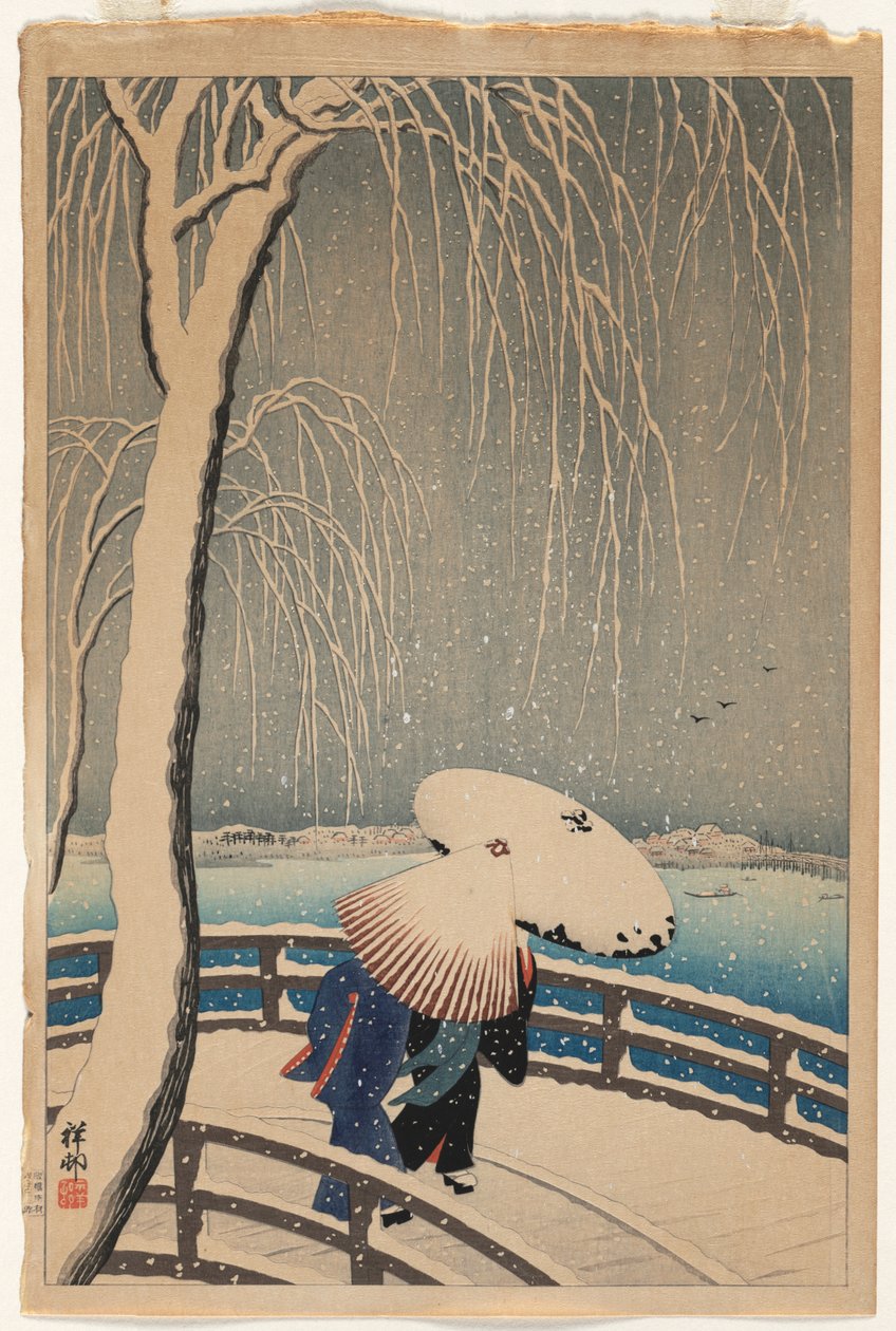 Umbrellas in Snow by Ohara Shoson